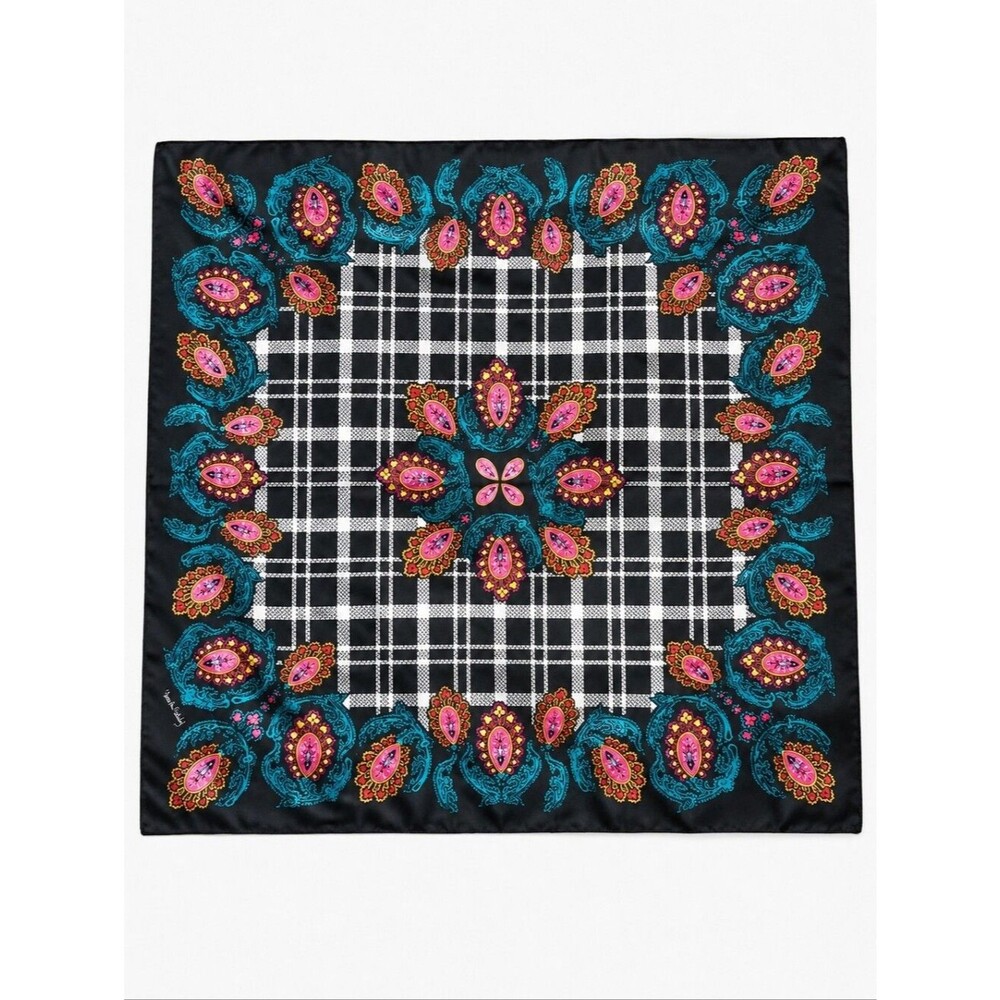 Vintage 80s Diane von Furstenberg The Color Authority Signed Black Plaid Scarf